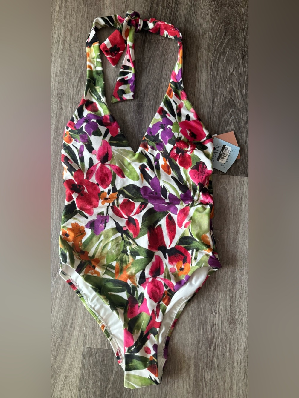 Women's Floral Print Long Torso High Shine Halter Plunge Medium Coverage One Pc